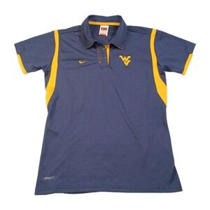 Nike WVU Mountaineers Polo Shirt Athletic Fit Dri-FIT Blue Gold Womens‎ Small